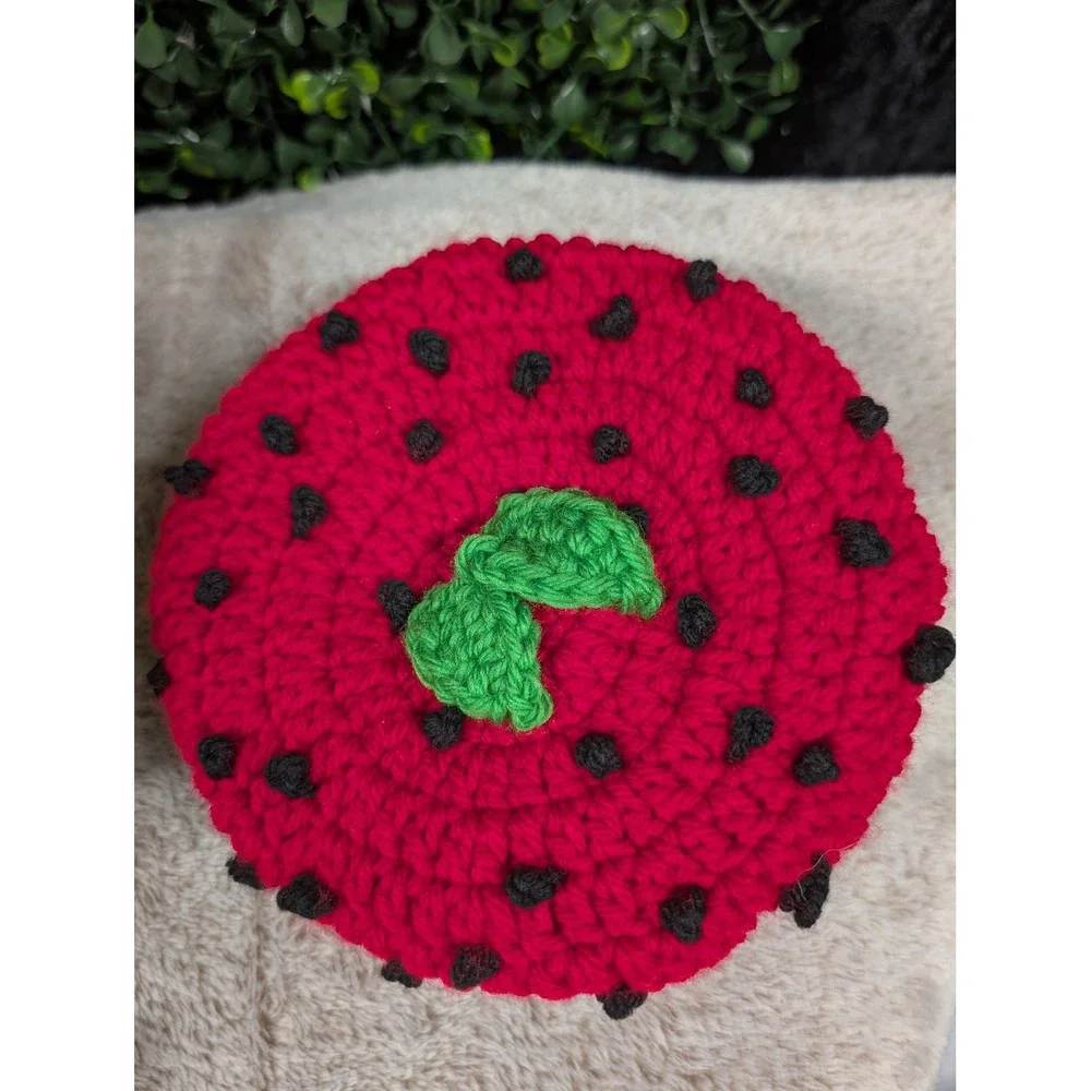 Handmade Crochet Strawberry Shortcake Inspired Doll Red Green Yellow Vinyl‎ Face